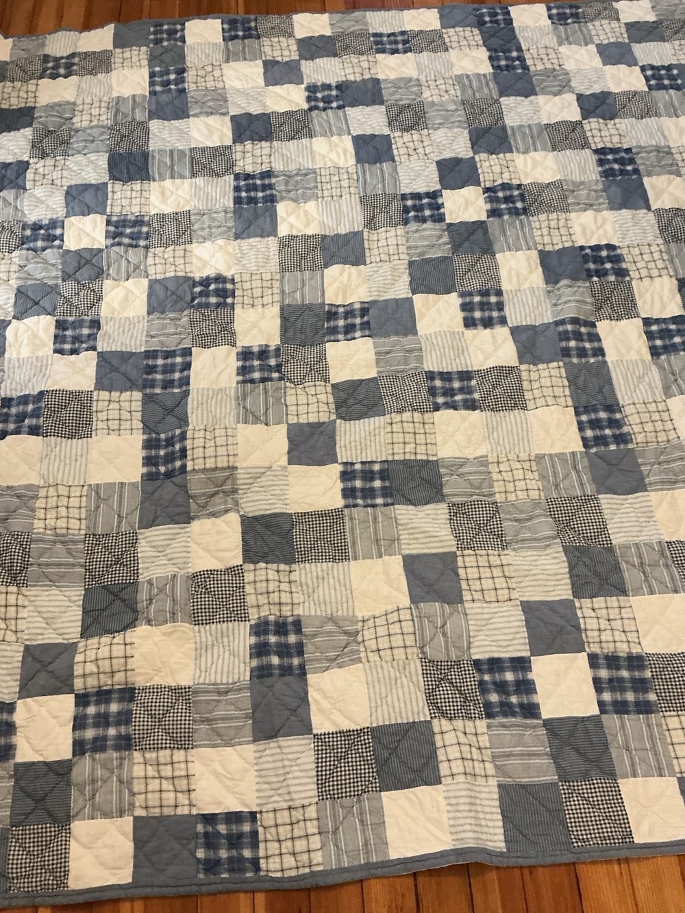 Vintage LLbean Blue Plaid Patchwork Bedspread - Picture 10 of 16